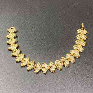 Vintage Nina Ricci Gold Tone Bracelet Rhinestone Designer Statement